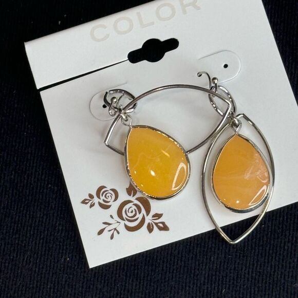 Kohl’s COLOR Silver Tone Fish Hook Peach Dangling Stone Earrings 2in - Picture 5 of 7